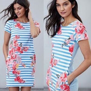 Joules Ottis Blue and White Striped Floral Dress with Pockets Summer Nautical 6